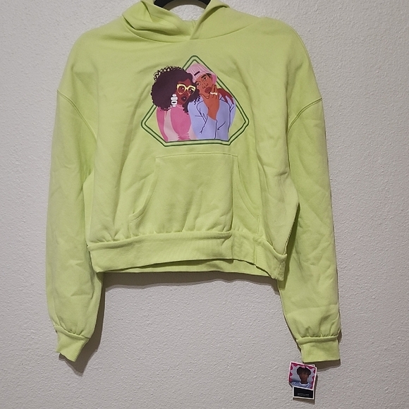 Target Tops - Target Lime Green Cropped Hoodie with Graphic Design